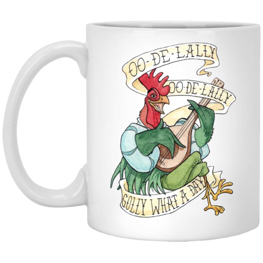 Alan-A-Dale Rooster OO-De-Lally Golly What A Day Tattoo Watercolor Painting Robin Hood Classic White Mug