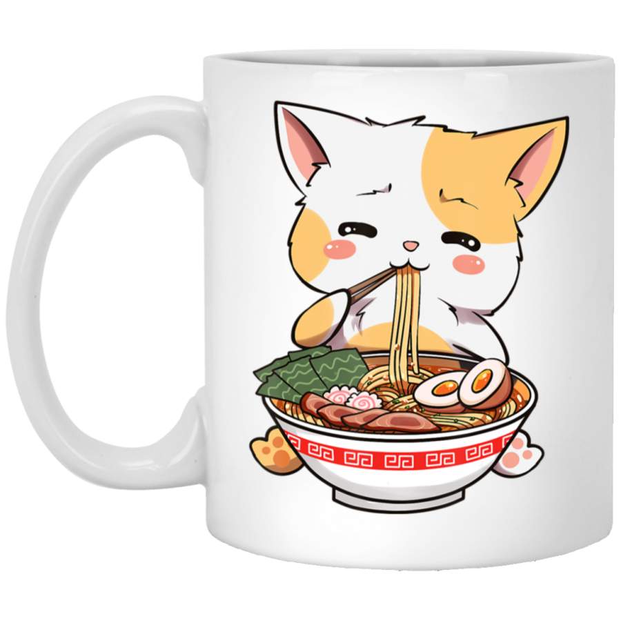 Kawaii Neko Ramen Cute Ramen Cat Japanese Noodle Funny Anime White Mug