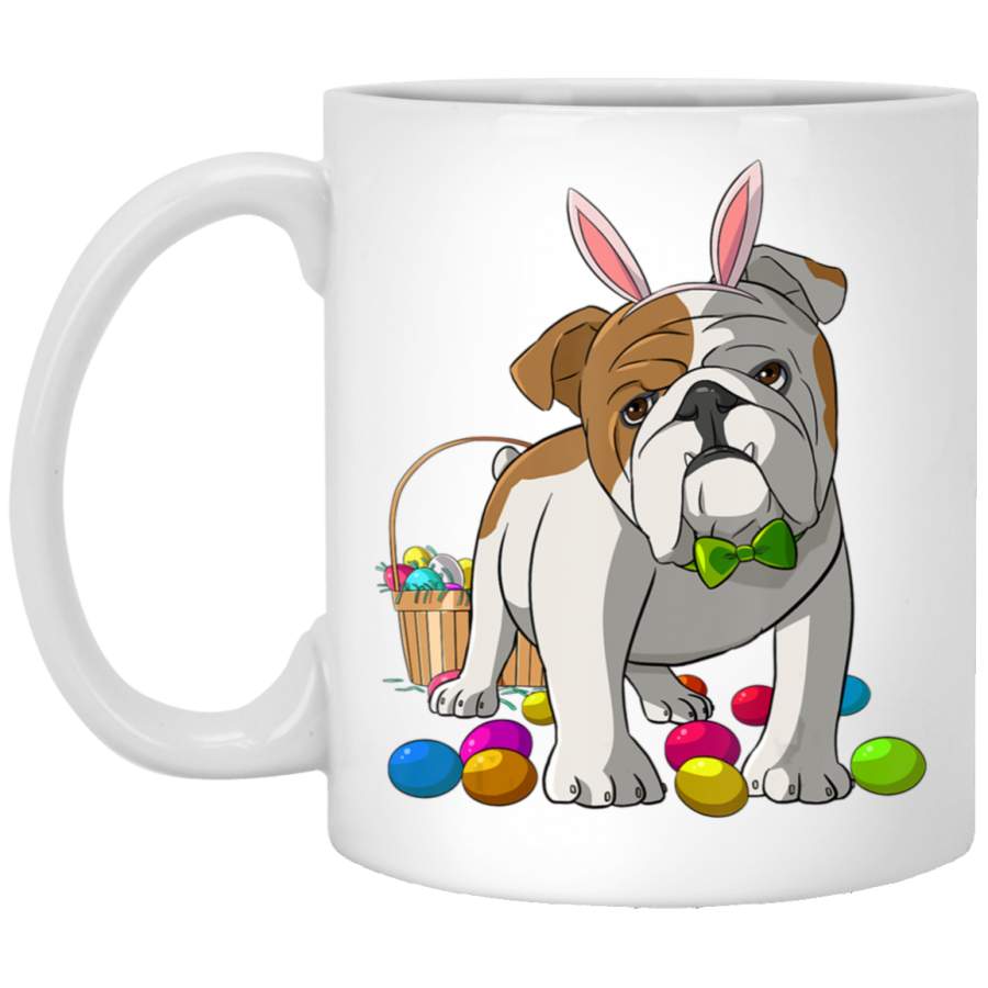 Easter Eggs English Bulldog Bunny Dog White Mug