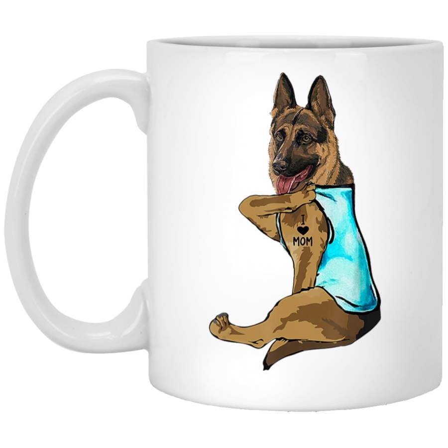 German Shepherd I Love Mom Tattoo White Mug