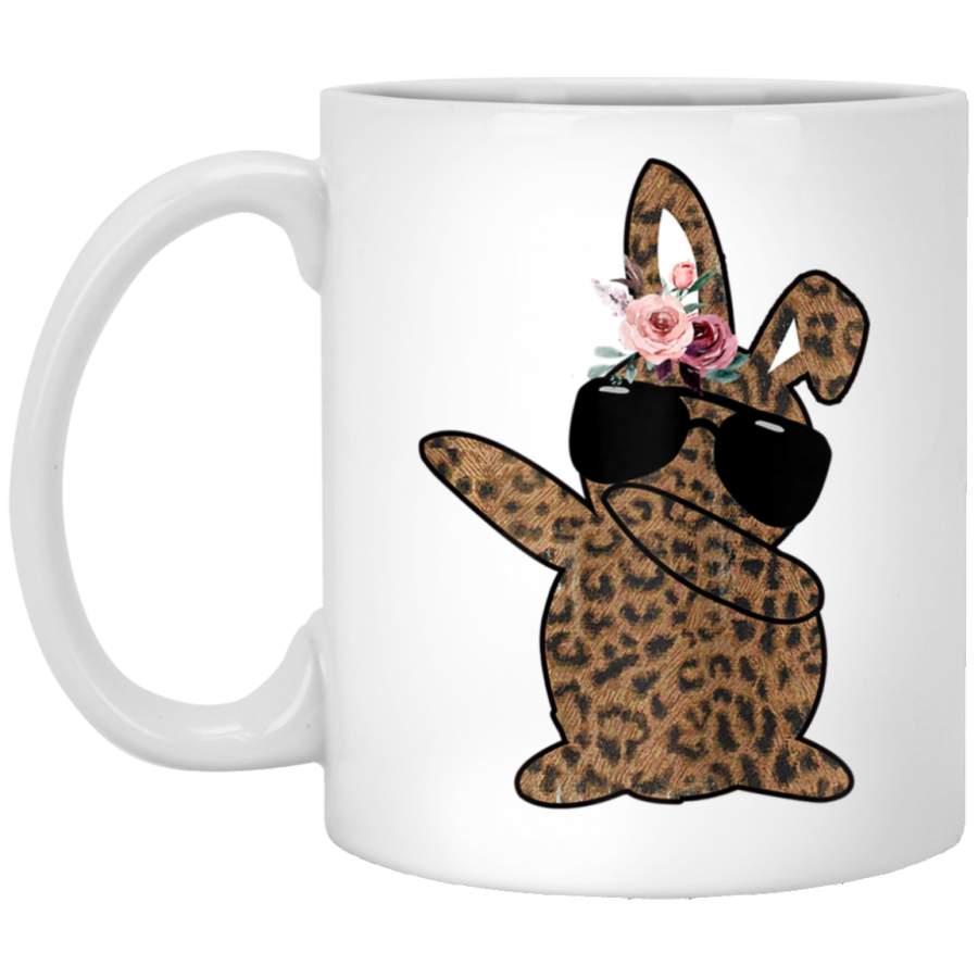 Funny Easter Gift for Her Teen Girls Dabbing Bunny Leopard White Mug