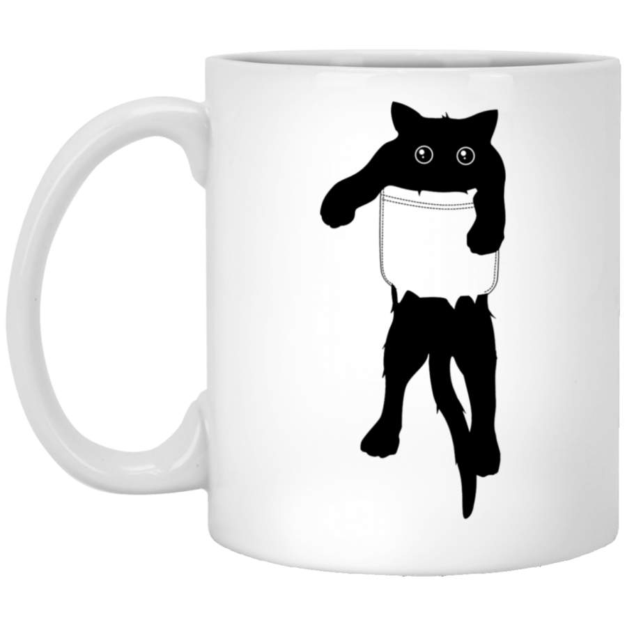 Hang loose black cat pocket art Classic White Mug