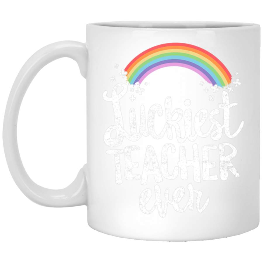 Luckiest Teacher Ever St Patricks Day School Gift White Mug