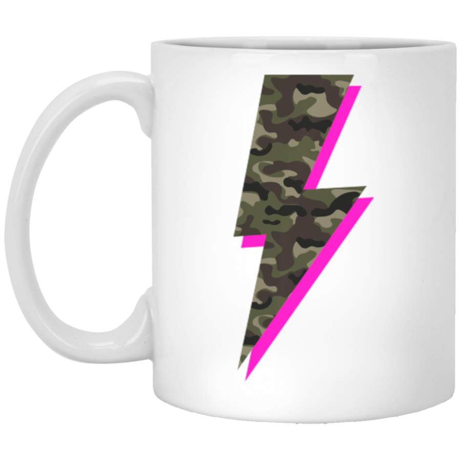 Lightning Bolt Camo Hot Pink Camouflage Graphic Print White Mug