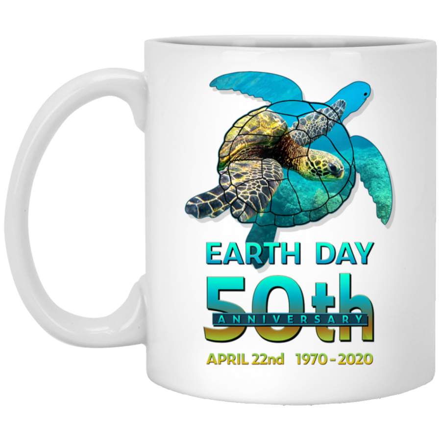 Earth Day 50th Anniversary Sea Turtle Silhouette White Mug