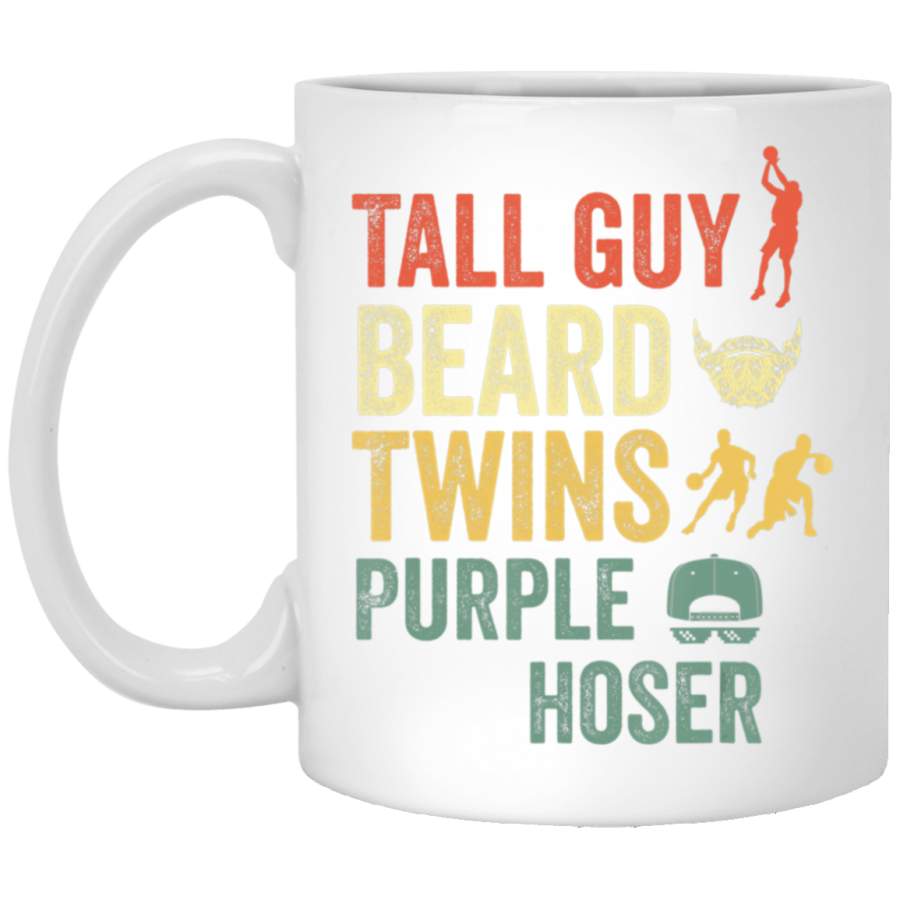 Perfect gift for kids dude-TALL GUY BEARD TWINS PURPLE HOSER White Mug