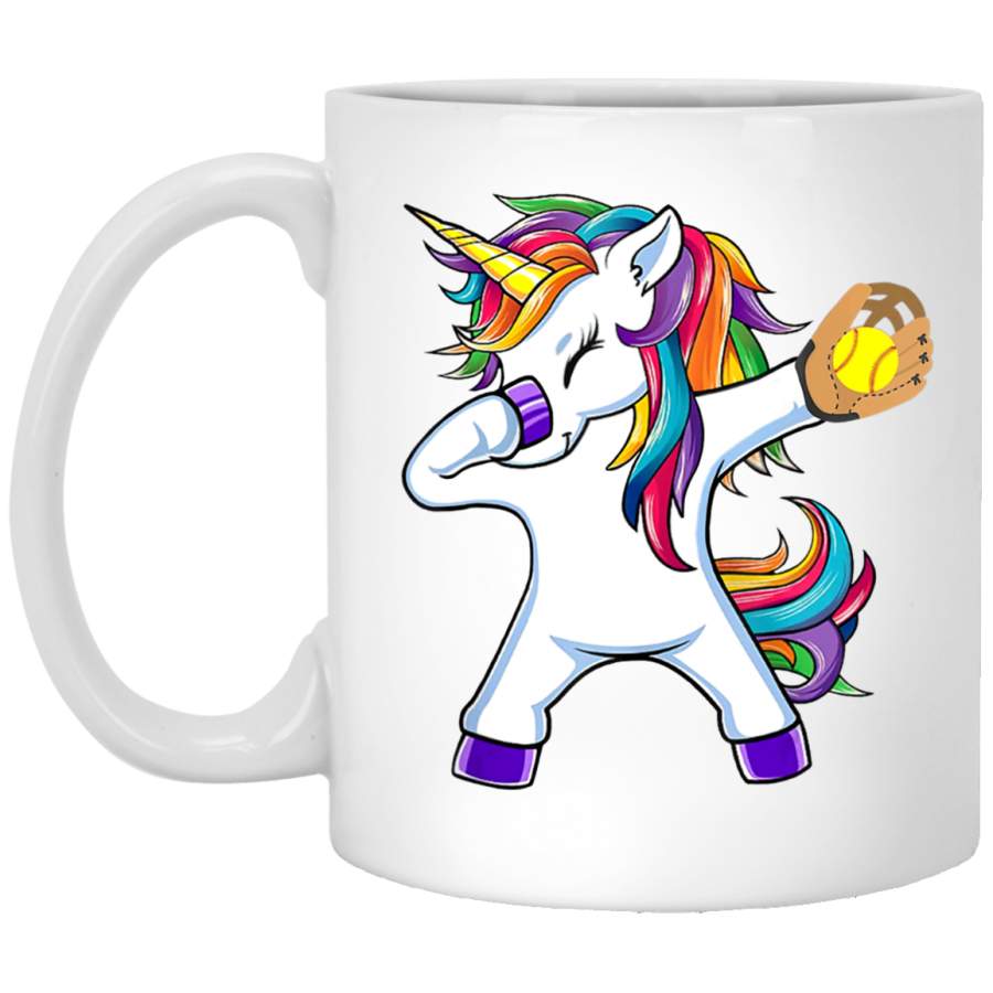 Dabbing Unicorn Softball Funny Dab Gift White Mug