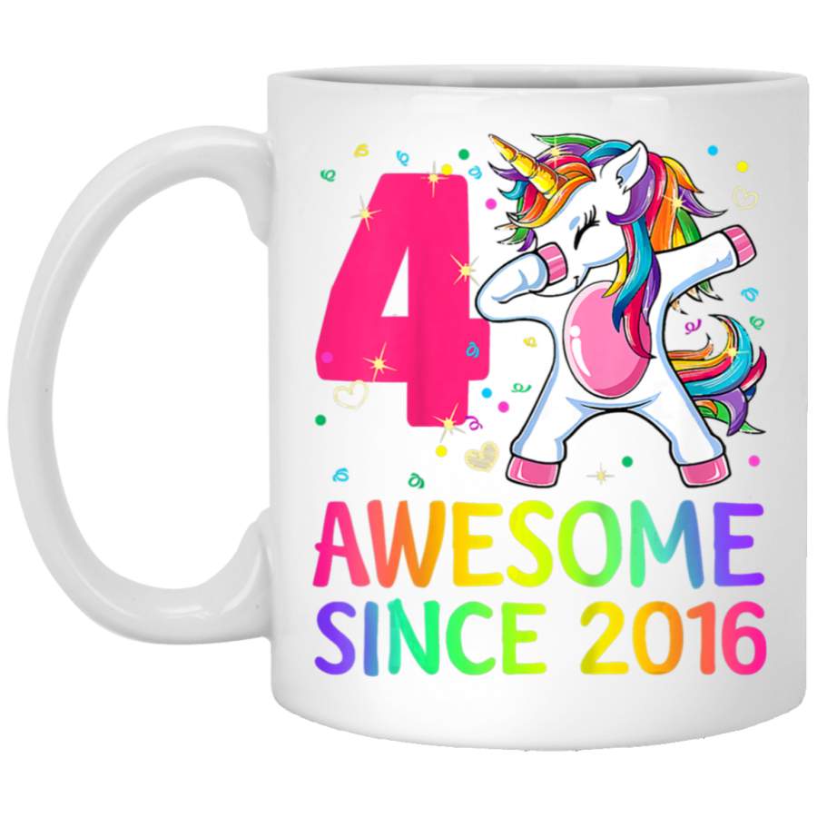 Kids Dabbing Unicorn Birthday Girl Gifts 4 Years Old Since 2016 White Mug