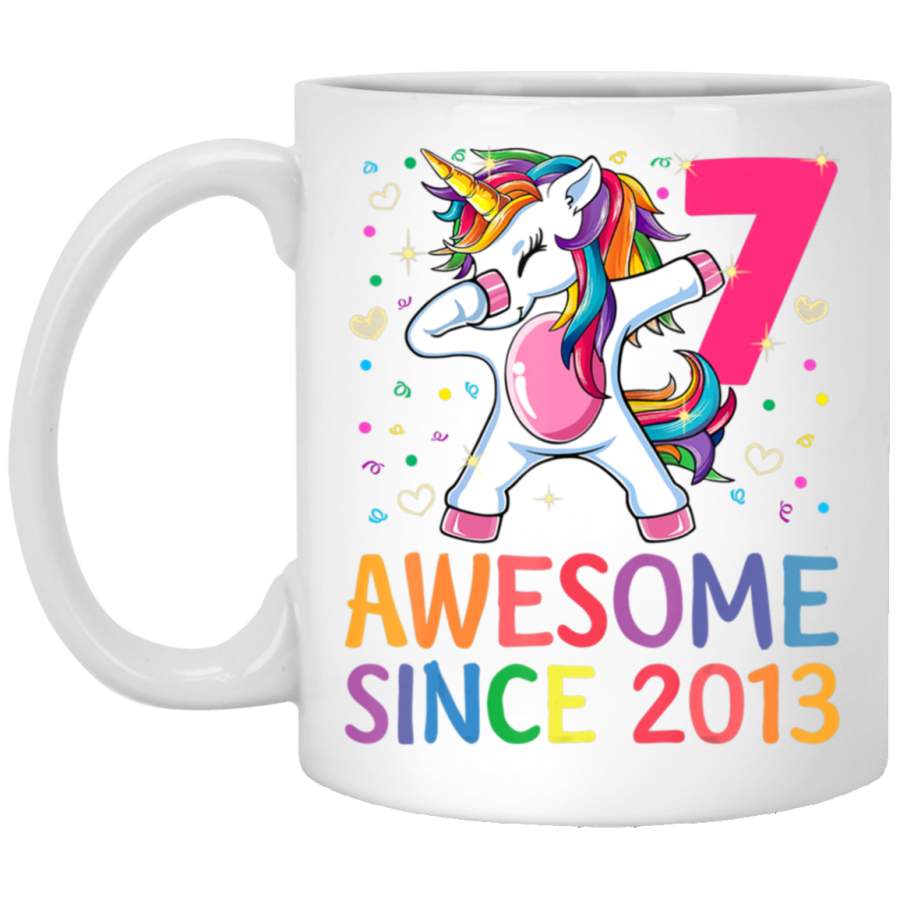 7 Years Old 7th Birthday Unicorn Dabbing Girl Party White Mug