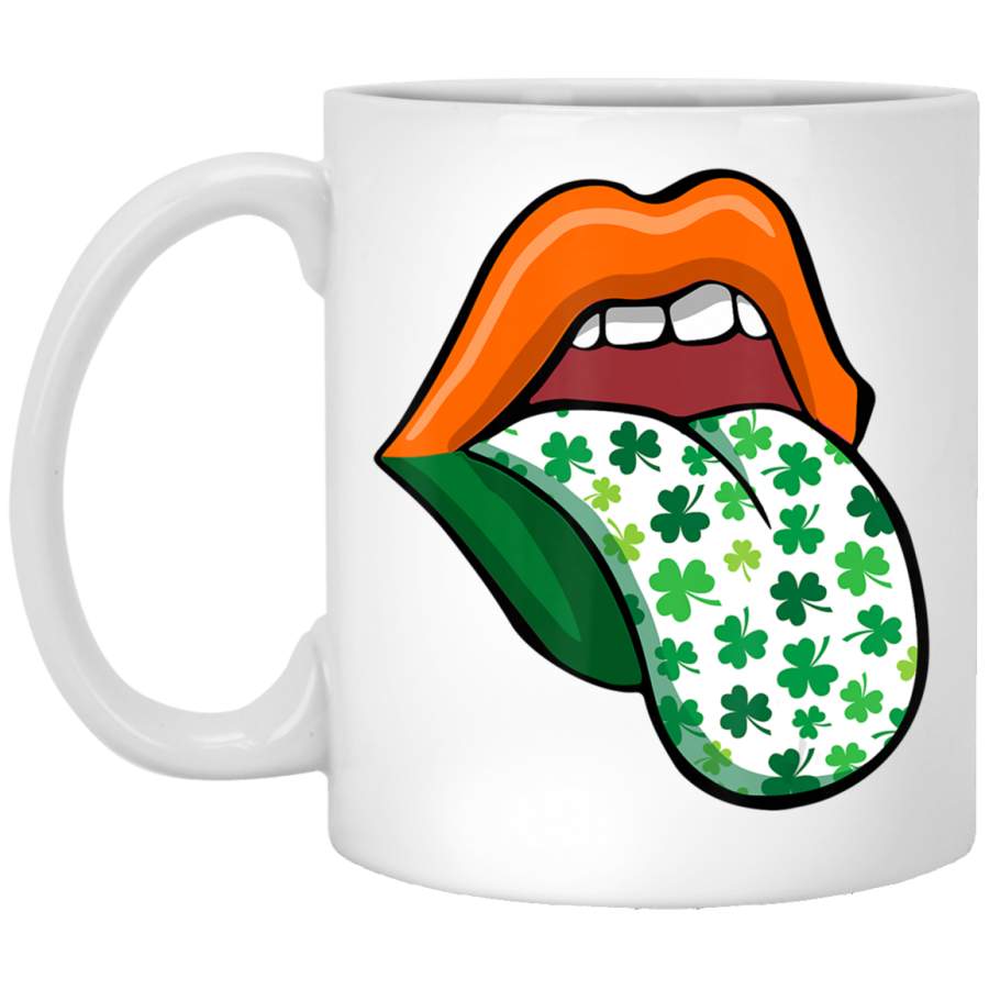 Green Lips Mouth Shamrock Tongue Out Saint Patrick’s Gift White Mug