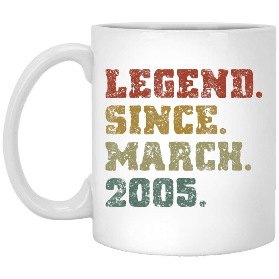 15th Birthday Gifts 15 Years Old Legend Since March 2005 White Mug