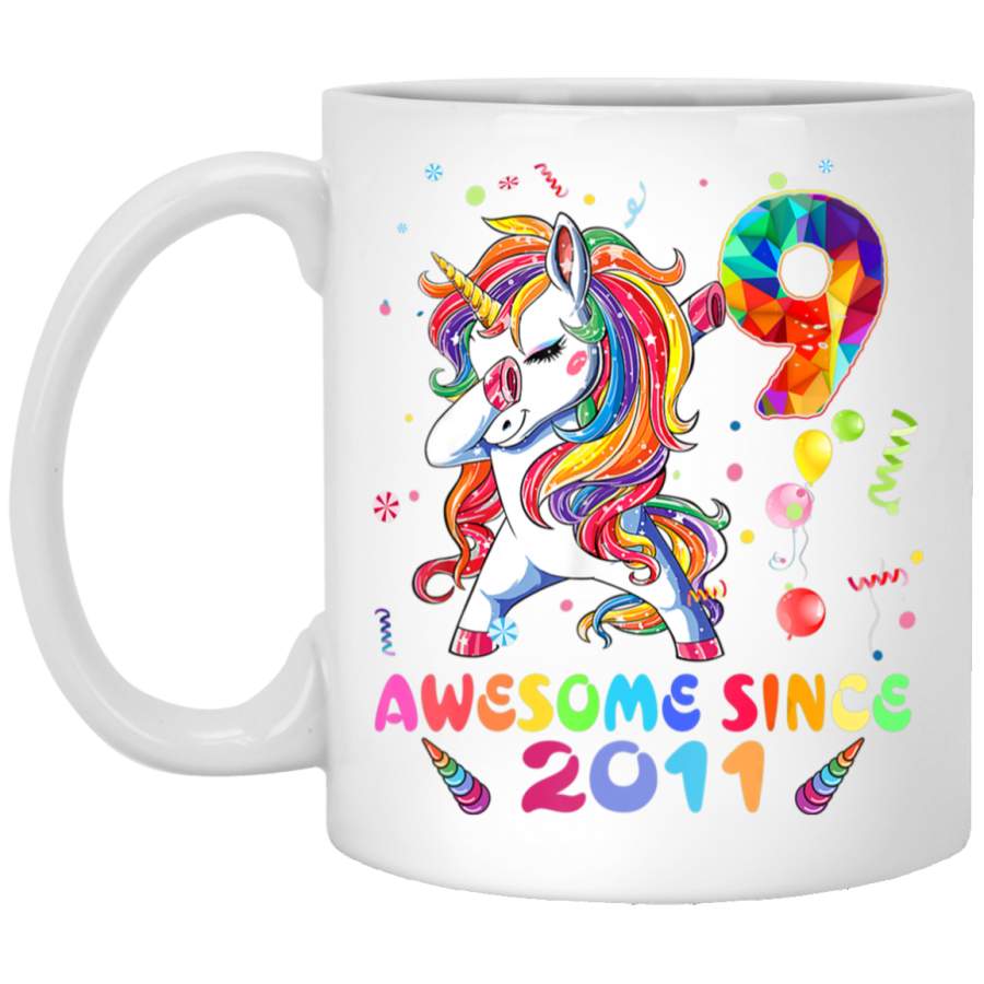 9 Years Old 9th Birthday Unicorn Dabbing Girl Party White Mug