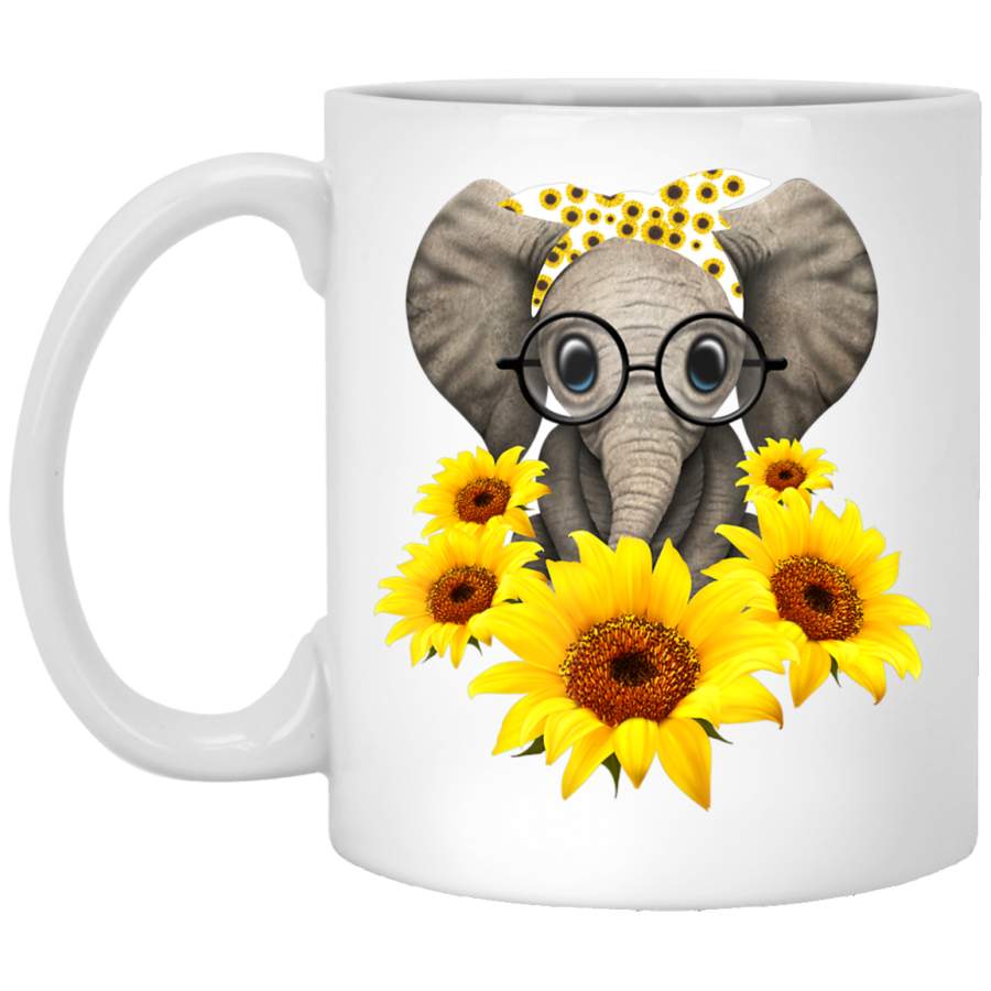 Elephant Sunflower Cute Elephant Love Sunflower White Mug