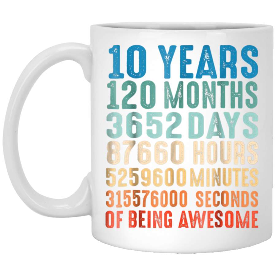 10 Years Old 10th Birthday Vintage Retro 120 Months White Mug