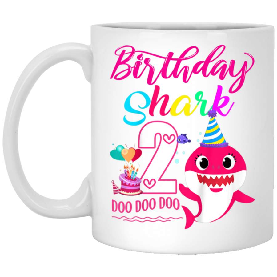 Kids Shark 2 Years Old 2nd Birthday Doo Doo White Mug