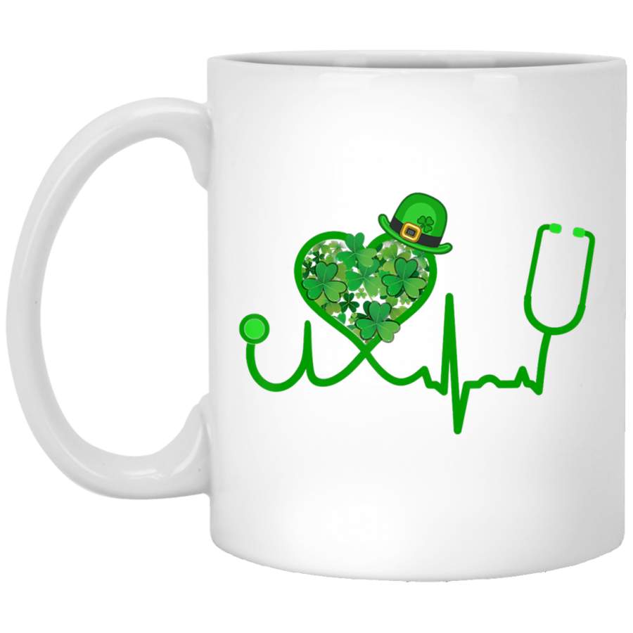 Irish Nurse St Patricks Day Stethoscope Heartbeat White Mug