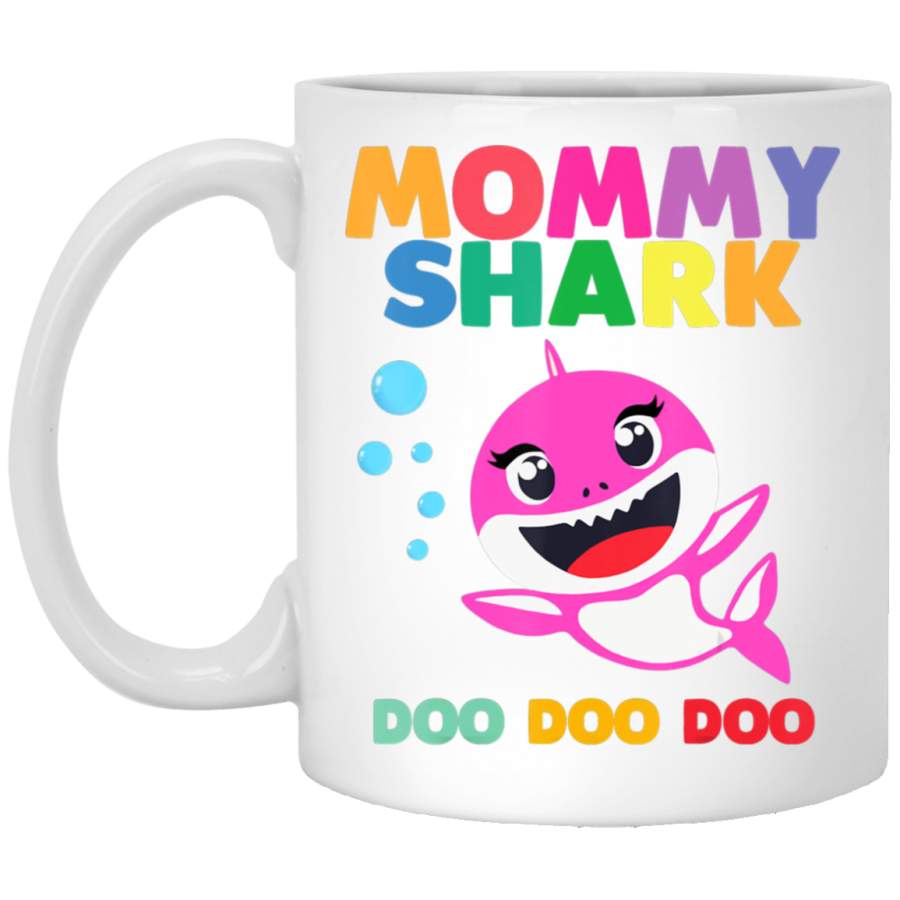 Mommy Shark Funny Mothers Day Gift for Kids Womens Mom White Mug