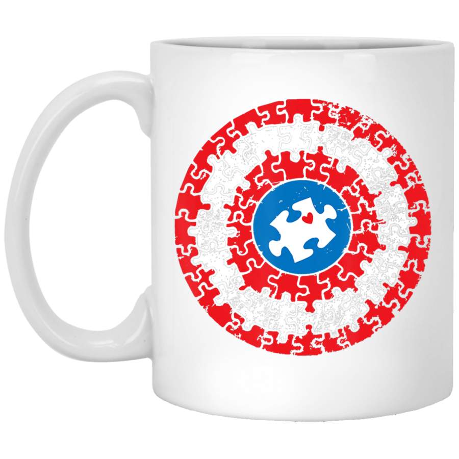 Captain Autism puzzle superhero shield Autism awareness Gift White Mug