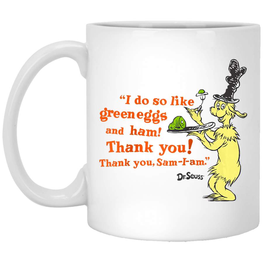 Dr. Seuss Green Eggs and Ham "I Do So Like" quote Raglan Baseball Tee White Mug