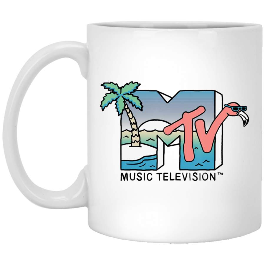 MTV Beach Island Flamingo Logo Vintage Graphic White Mug