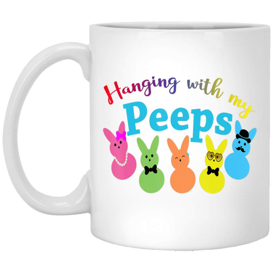 Funny Colorful Bunny Hanging With My Peeps Easter White Mug