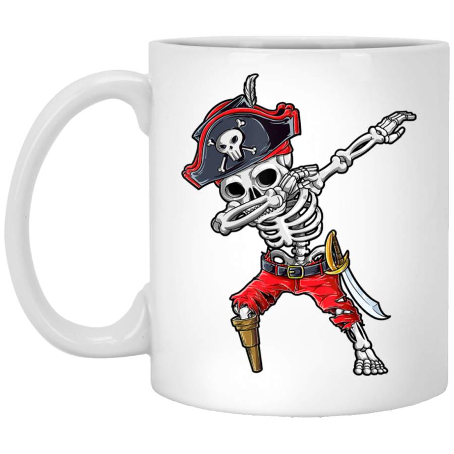 Dabbing Skeleton Pirate Halloween Kids Jolly Roger White Mug