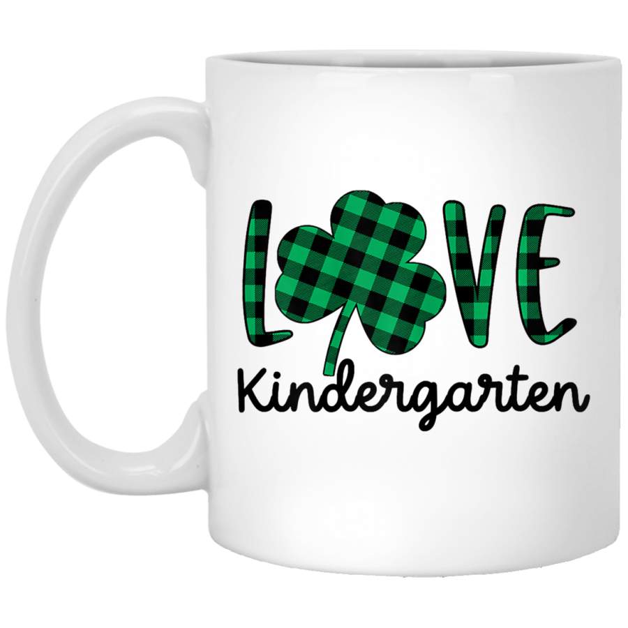 St Patricks Day Gift Kindergarten Teacher Plaid Shamrock White Mug