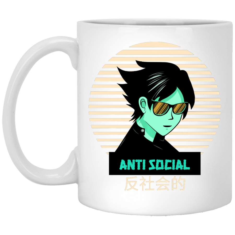 Anti Social Japanese Anime Otaku 80s Retro Manga Style White Mug