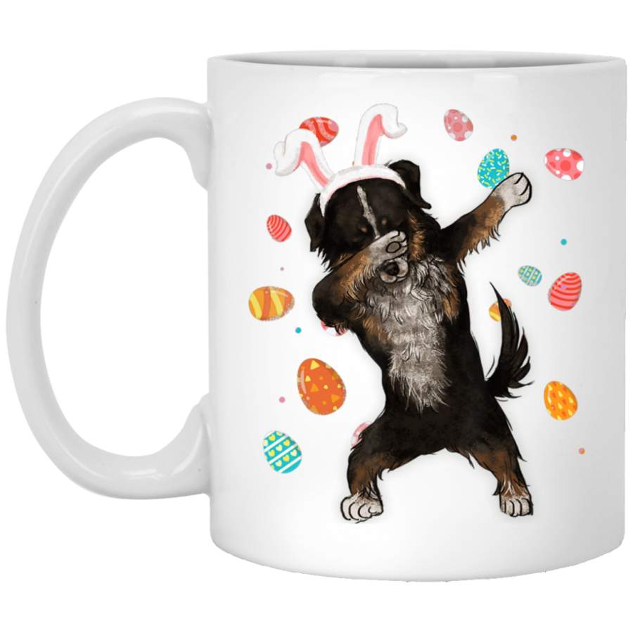 Dabbing Australian Shepherd With Easter Bunny Ears White Mug