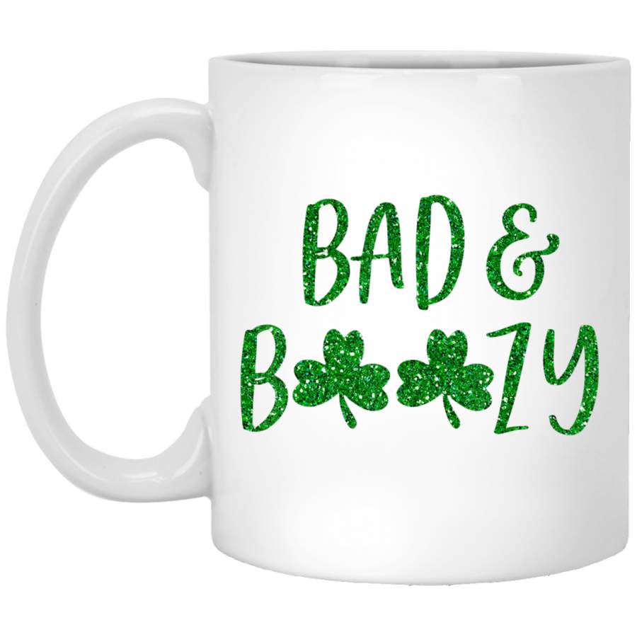 Bad And Boozy Cute shamrock Funny St Patricks Day Gift White Mug