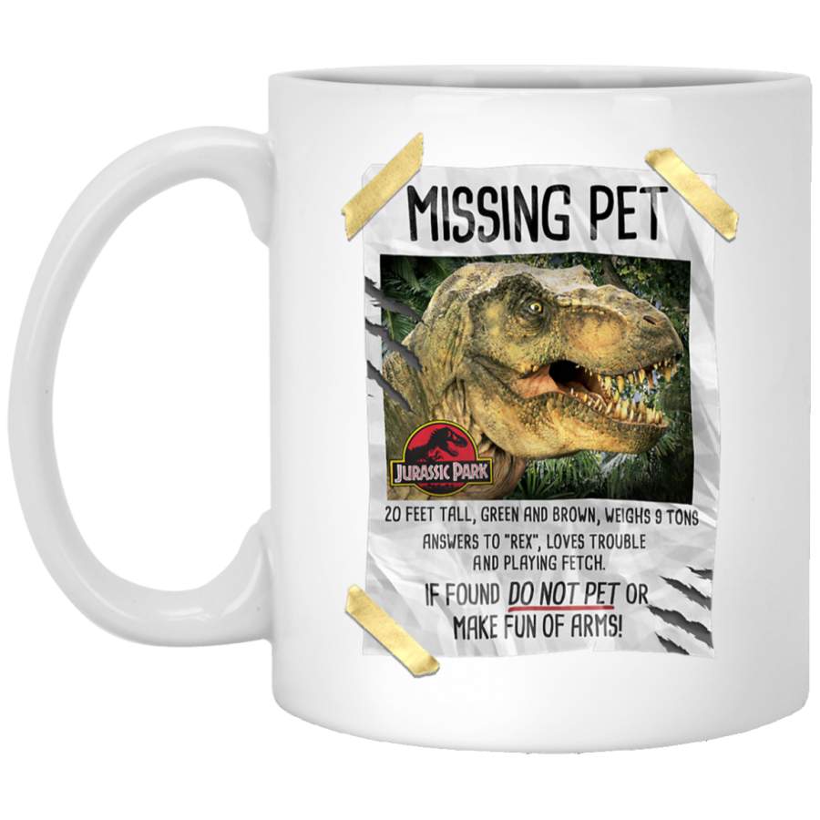 Jurassic Park Missing Pet T-Rex Poster Taped Graphic White Mug