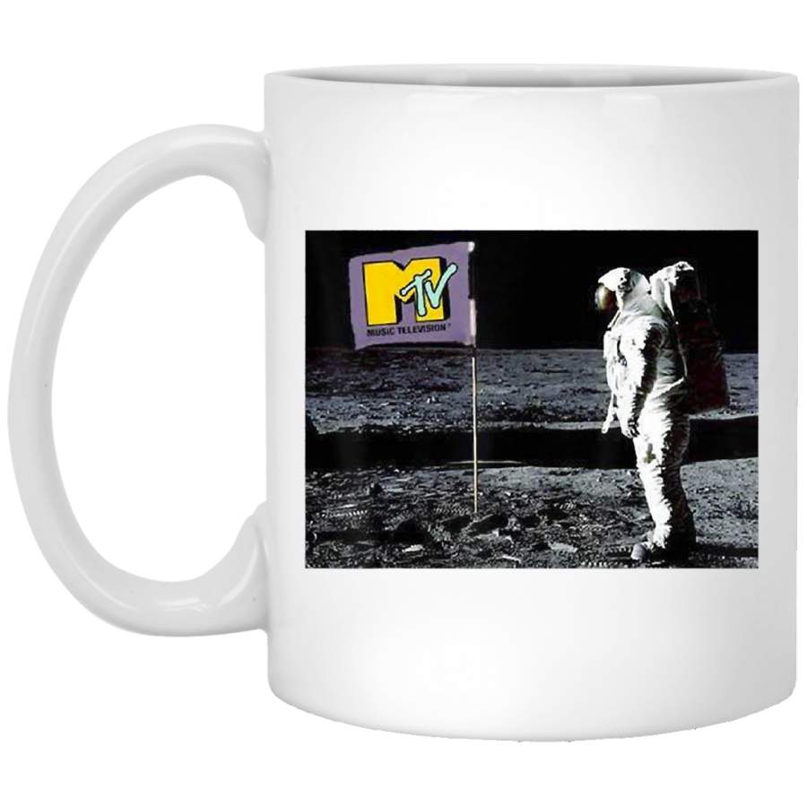 MTV Man On The Moon Logo Flag Graphic White Mug