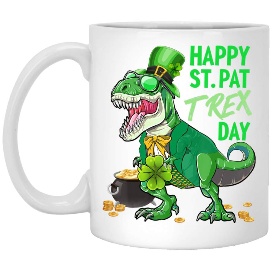 Happy St. Pat T-Rex Day Dinosaur St. Patricks Day Shamrock White Mug