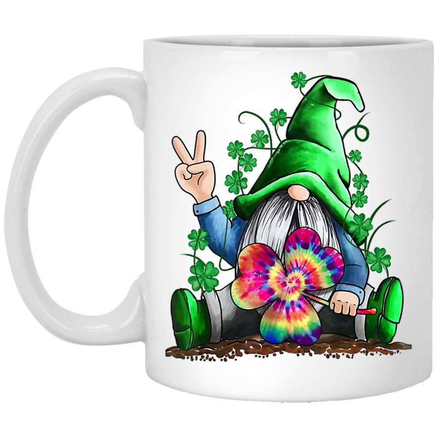 Gnome Hippie Shamrock Tie Dye Leprechaun Gnomies St Patricks White Mug