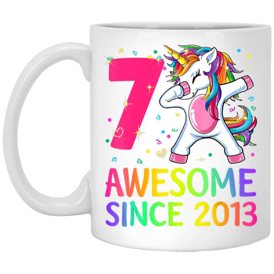 Dabbing Unicorn Birthday Girl Gifts 7 Years Old Since 2013 White Mug