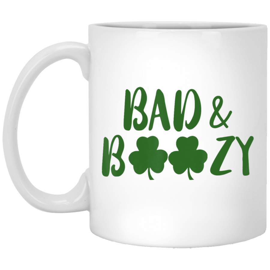 Bad and Boozy Funny Saint Patrick Day Drinking Gift White Mug