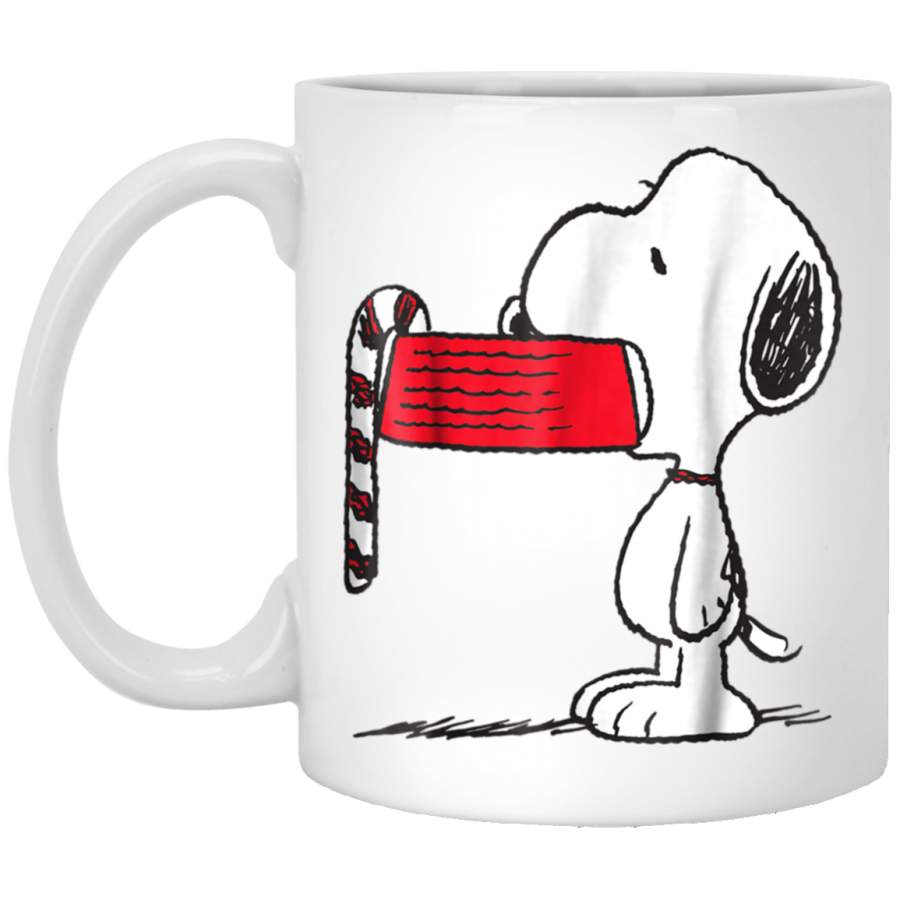 Funny Snoopy Peanuts Candy Cane Christmas Holiday White Mug