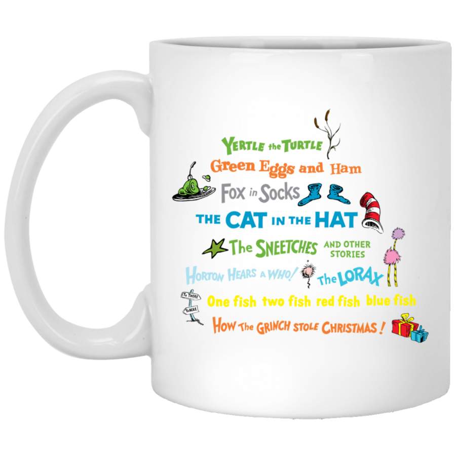 Dr Seuss Book Title Pullover White Mug