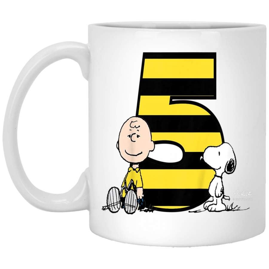 Kids Peanuts Charlie Brown and Snoopy Yellow and Black Striped 5 White Mug