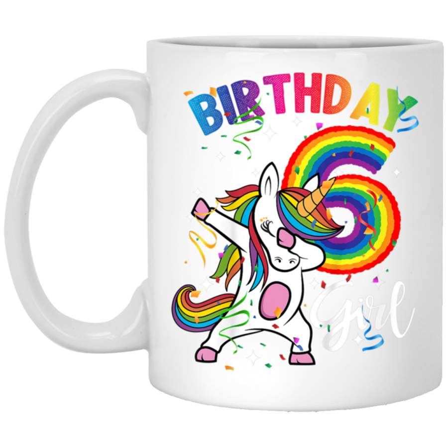 Kids Dabbing Unicorn 6 Year Old 6th Birthday Party Girl Gif White Mug