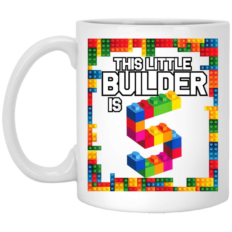 Kids 5 Year Old Building Blocks Birthday Brick 5th Gift White Mug