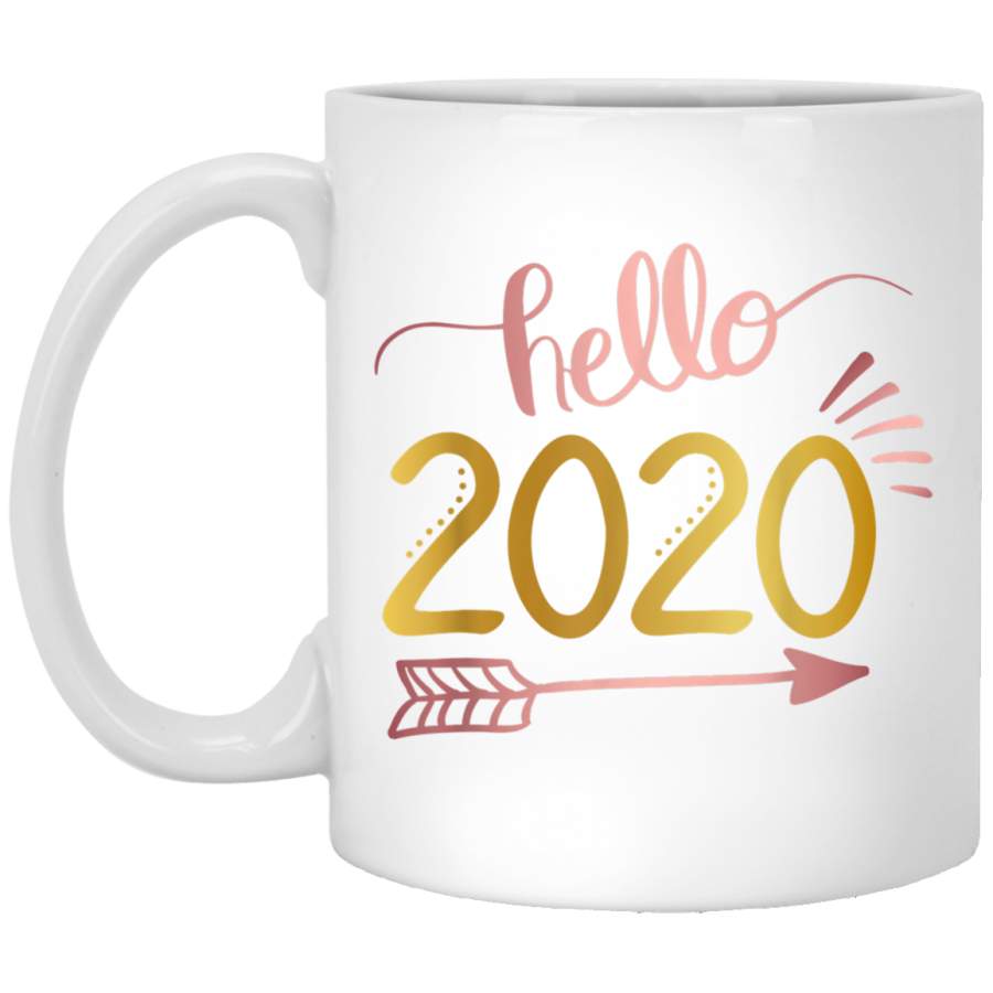 Hello 2020 Arrow Happy New Year Eve Holiday Funny Party Gift White Mug