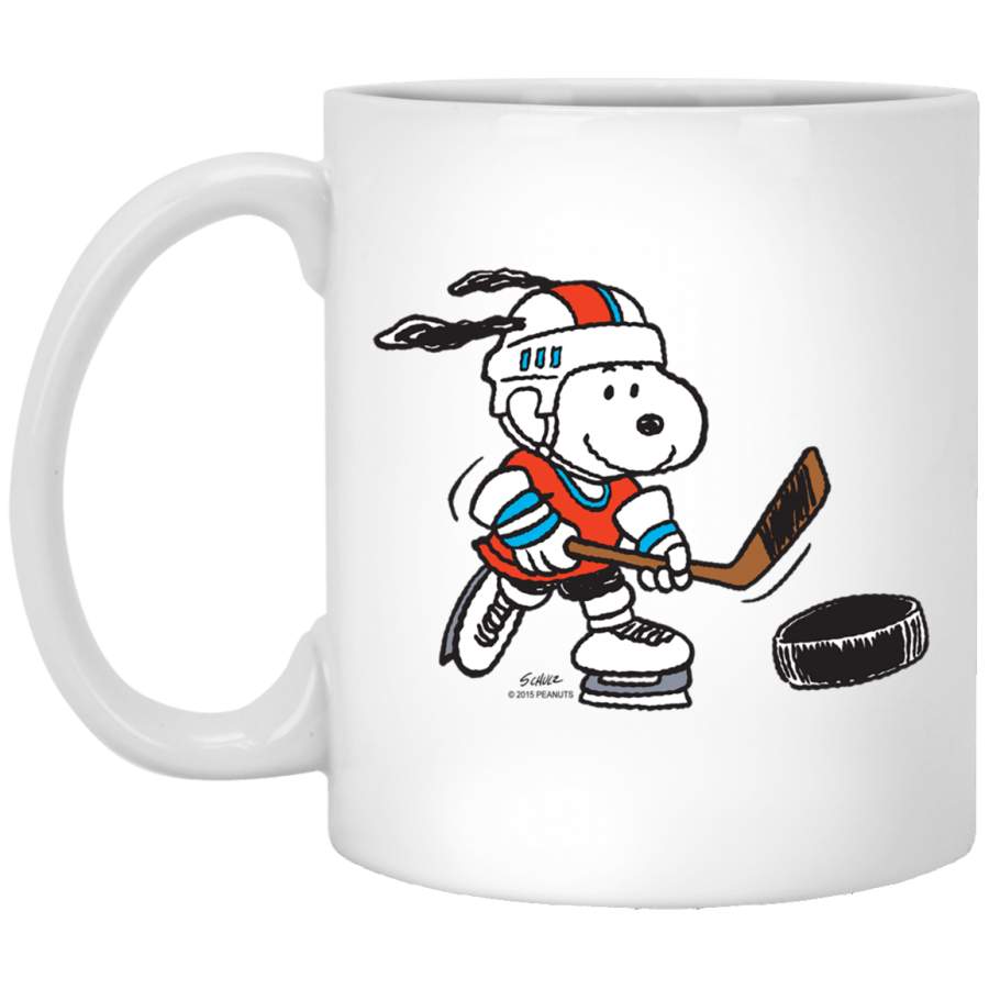 Peanut Snoopy Playing Hockey White Mug