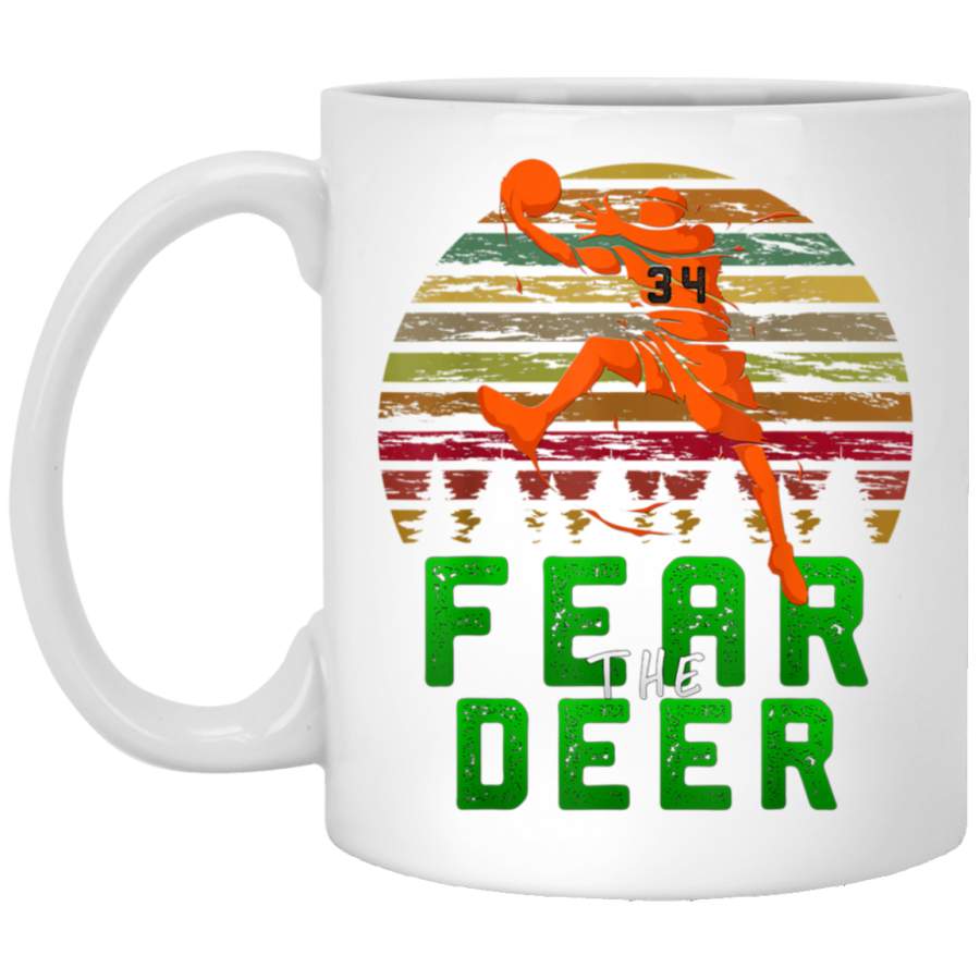 Fear TheDeer Gift For Milwaukee Basketball Bucks Fans 34 White Mug