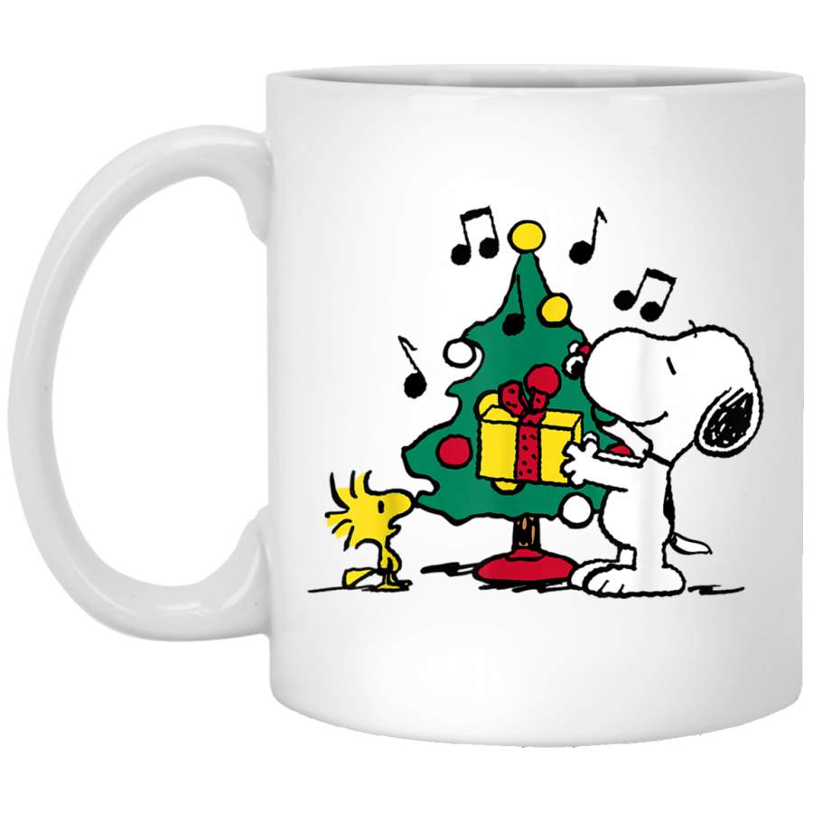 Peanust Snoopy and Woodstock Holiday Christmas Tree White Mug