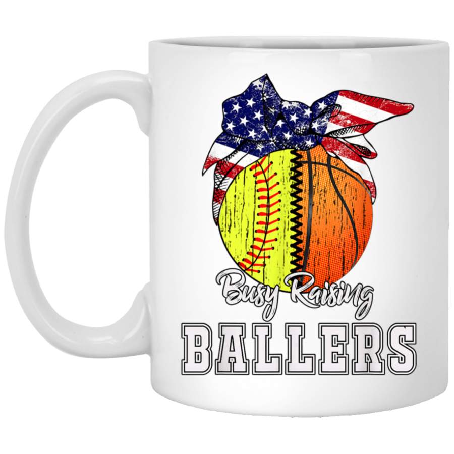 Busy Raising Ballers Softball Basketball Tee Basketball mom White Mug