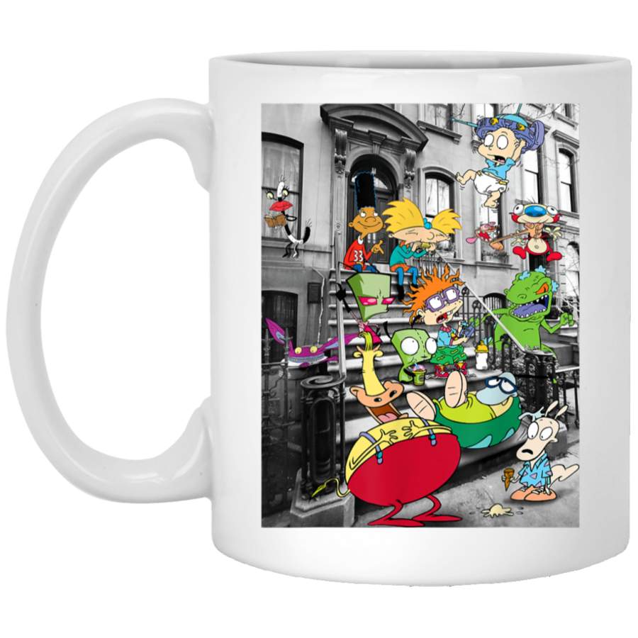 Nickelodeon Classic Nicktoons Hanging On Stoop White Mug