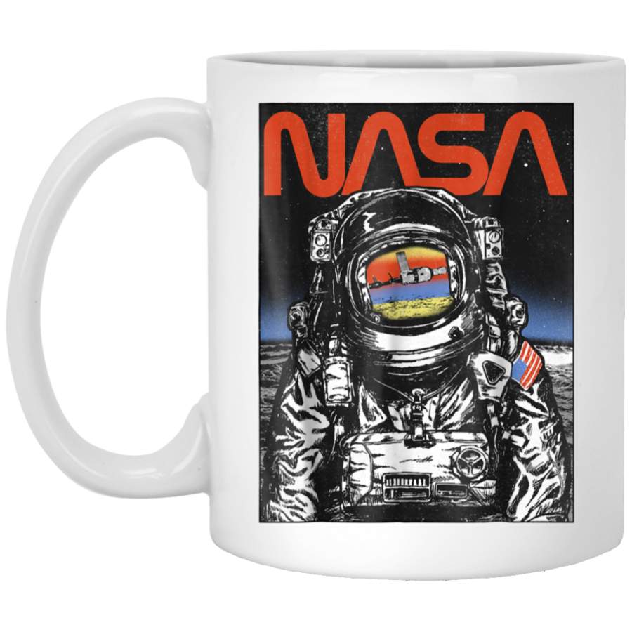 NASA Astronaut Moon Reflection Vintage Retro Graphic White Mug