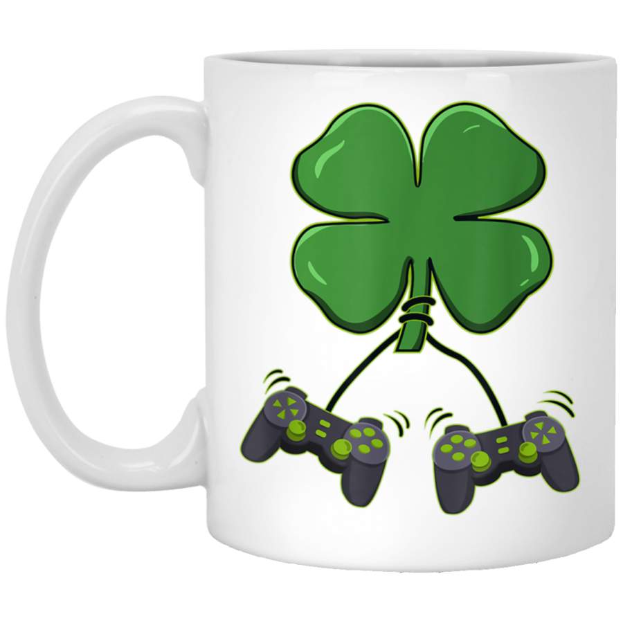 Clover Video Game Controllers St Patricks Day Boys Girl Kids White Mug