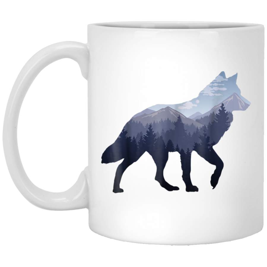 Lone Wolf Survives The Mountain Silhouette Art White Mug